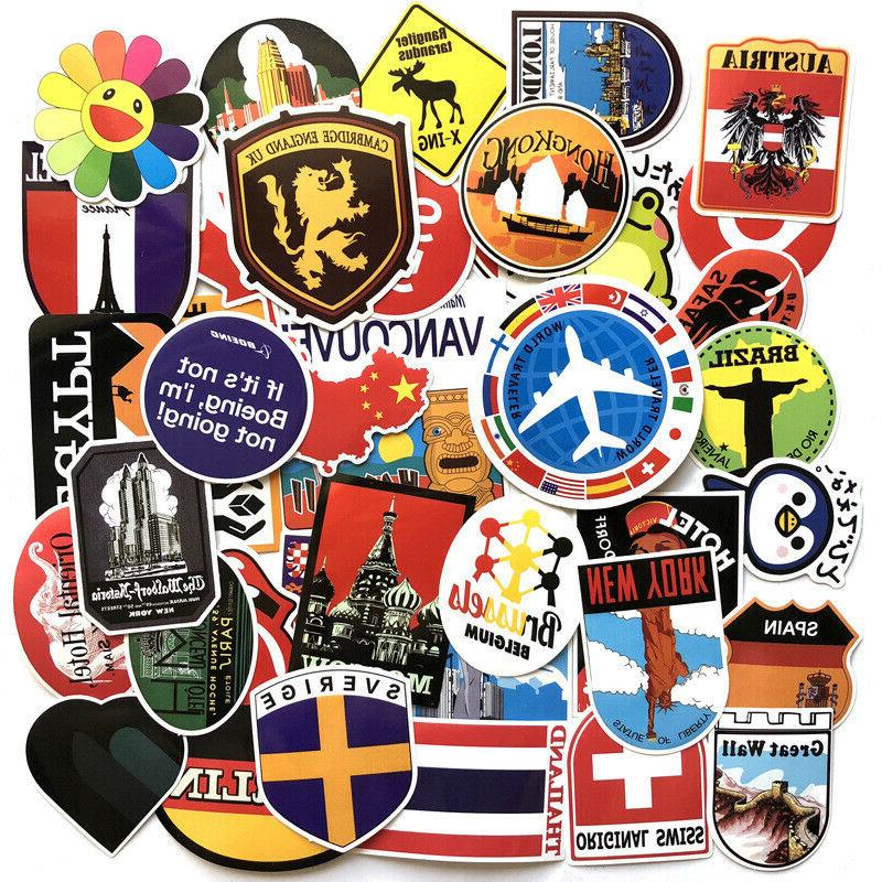 World Traveler Famous City National Flag Stickers for Skateb