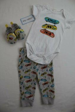 NEW Baby Boys 3pc Outfit 6 - 9 Month Bodysuit Pants Shoes La