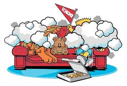 S "clouded" Bart Simpson Garfield Weed Pizza Couch Sticker D