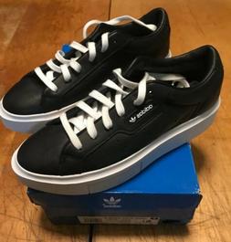 Adidas Sleek Super Womens 6.5 Black Leather Shoe Sneaker Ska