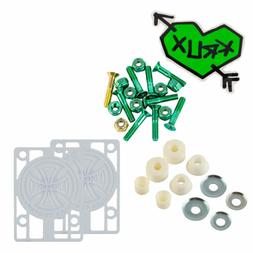 Green Hardware + White Independent Risers & Krux Bushings